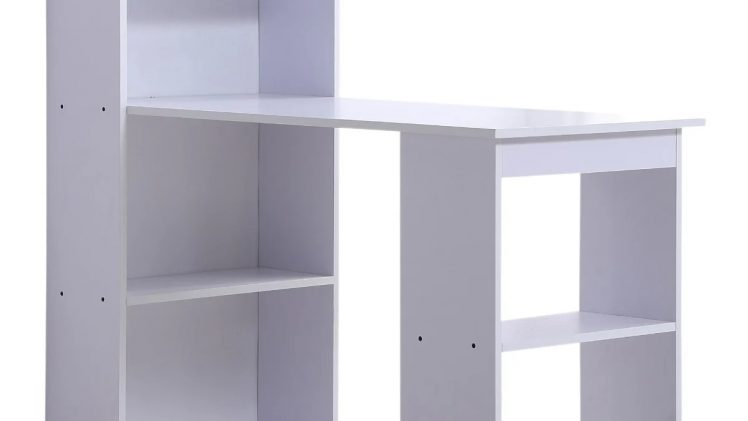 Birou modern cu biblioteca Homcom, Din lemn, 120 x 55 x 120 cm, Alb